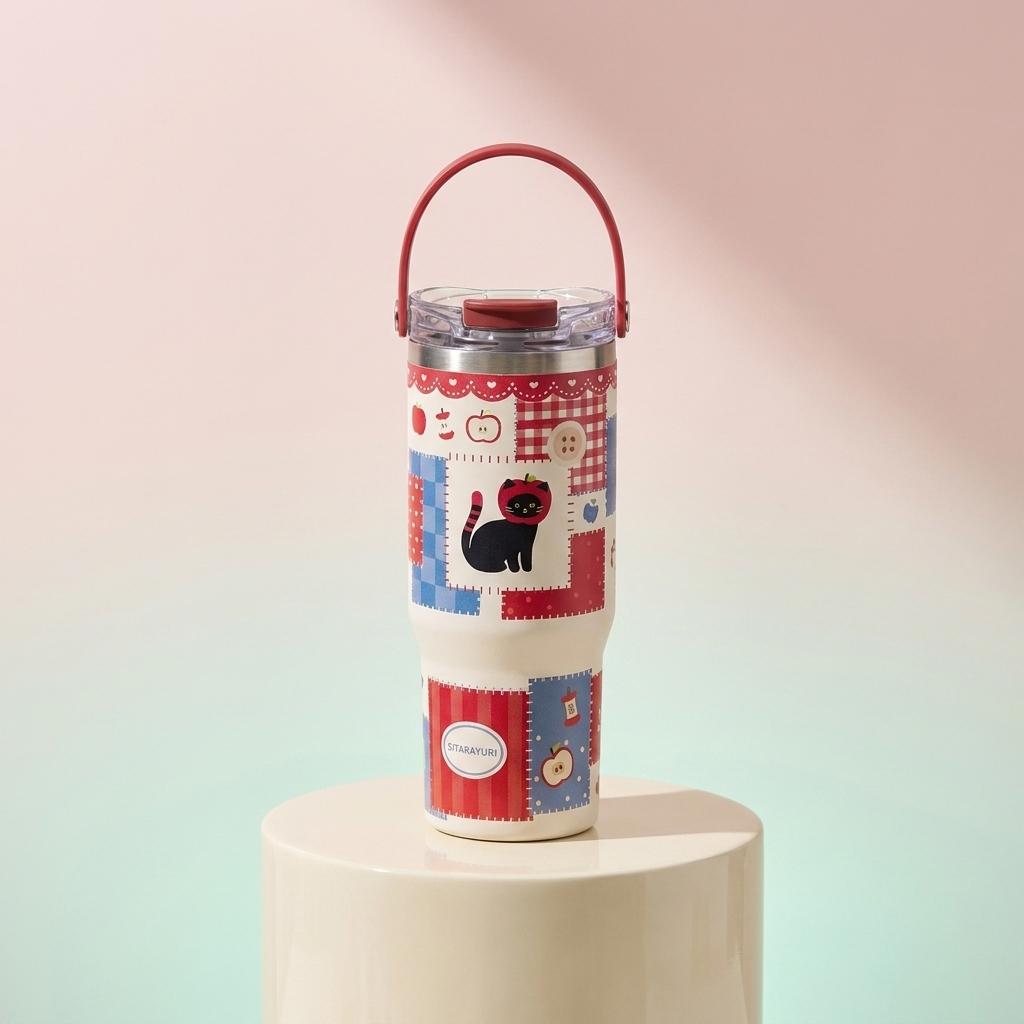 PATCH ME - Tumbler Handle Stainless 900ML Karakter Patchwork Cat