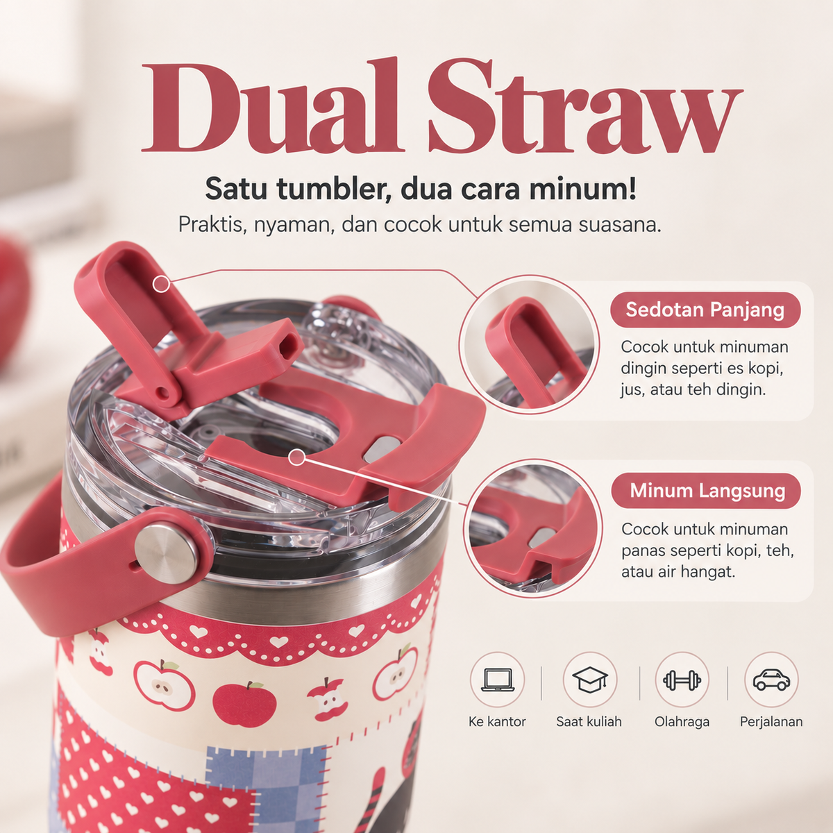 PATCH ME - Tumbler Handle Stainless 900ML Karakter Patchwork Cat