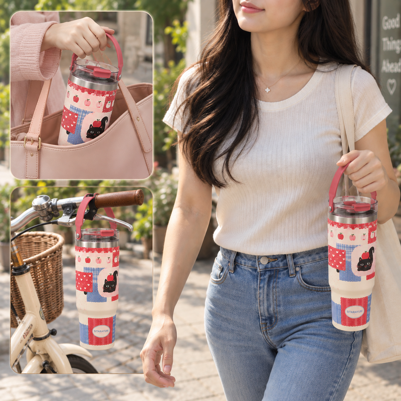 PATCH ME - Tumbler Handle Stainless 900ML Karakter Patchwork Cat