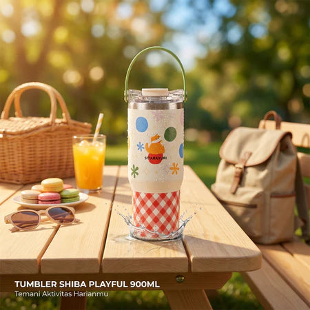 PATCH ME - Tumbler Handle Stainless 900ML Karakter Shiba Playful