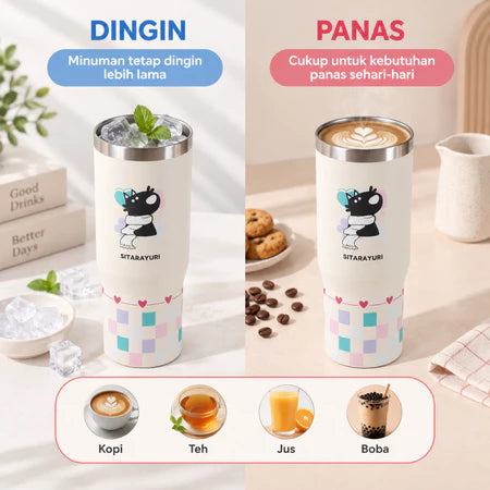 PATCH ME - Tumbler Handle Stainless 900ML Karakter Cozy Cat
