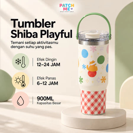 PATCH ME - Tumbler Handle Stainless 900ML Karakter Shiba Playful