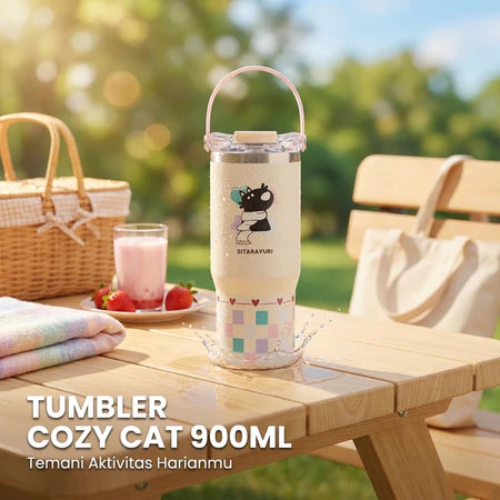 PATCH ME - Tumbler Handle Stainless 900ML Karakter Cozy Cat