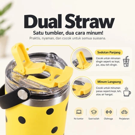 PATCH ME - Tumbler Handle Stainless 900ML Karakter Polkadot