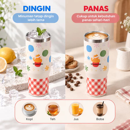 PATCH ME - Tumbler Handle Stainless 900ML Karakter Shiba Playful
