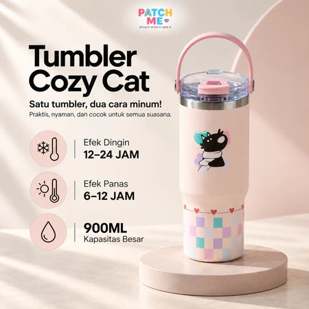 PATCH ME - Tumbler Handle Stainless 900ML Karakter Cozy Cat
