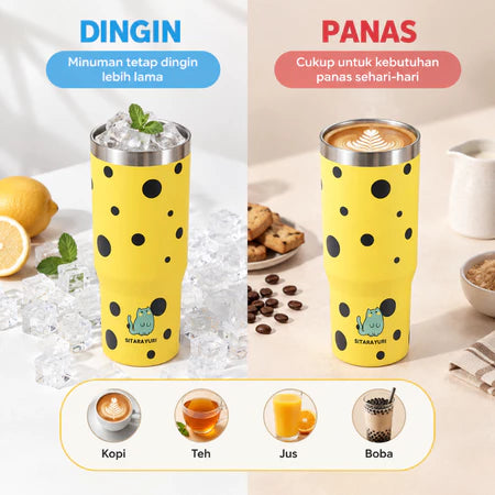 PATCH ME - Tumbler Handle Stainless 900ML Karakter Polkadot