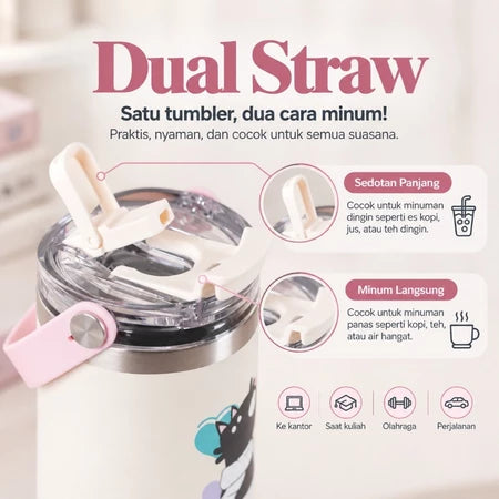 PATCH ME - Tumbler Handle Stainless 900ML Karakter Cozy Cat