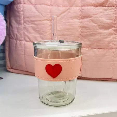 PATCH ME - Tumbler Gelas Kaca Bening Sedotan Mug Cute Slub Cup [Free Patch]