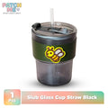 PATCH ME - Tumbler Gelas Kaca Bening Sedotan Mug Cute Slub Cup [Free Patch]