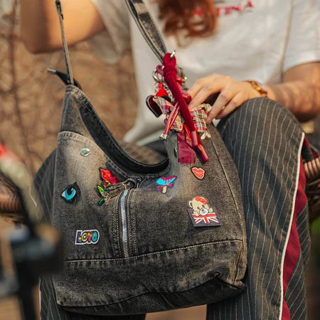 PATCH ME - Tote Bag Denim Jeans Custom Aesthetic [Free Patch]