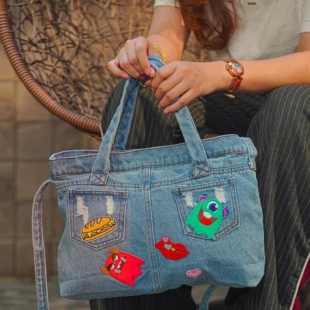 PATCH ME - Tote Bag Denim Jeans Custom Aesthetic [Free Patch]