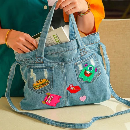 PATCH ME - Tote Bag Denim Jeans Custom Aesthetic [Free Patch]